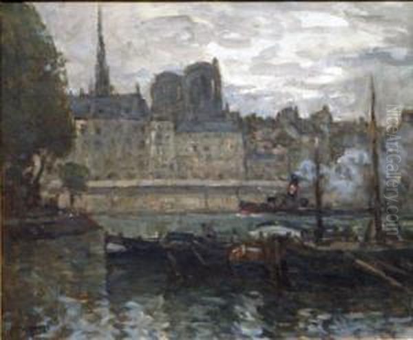 La Seine Au Quai Aux Fleurs Oil Painting by Louis Willaume