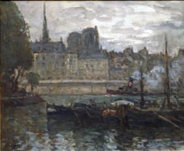 La Seine Aux Quai Aux Fleurs Oil Painting by Louis Willaume