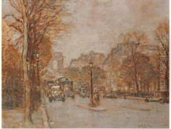 Boulevard Anime Pres De L'arc De Triomphe, Paris Oil Painting by Louis Willaume