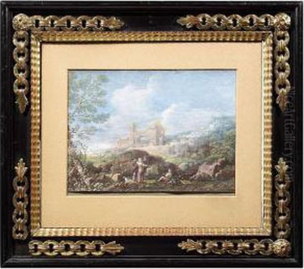 Two Campagna Landscapes With Antique Ruins. Oil Painting by Johann Georg Wille