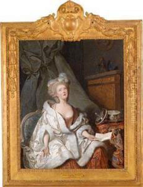 Einearistokratische Dame In Einem Interieur Oil Painting by Pierre-Alexandre Wille