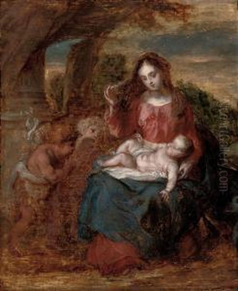 The Virgin And Child With The Infant Saint John The Baptist And An Angel Oil Painting by Thomas Willeboirts Bosschaert