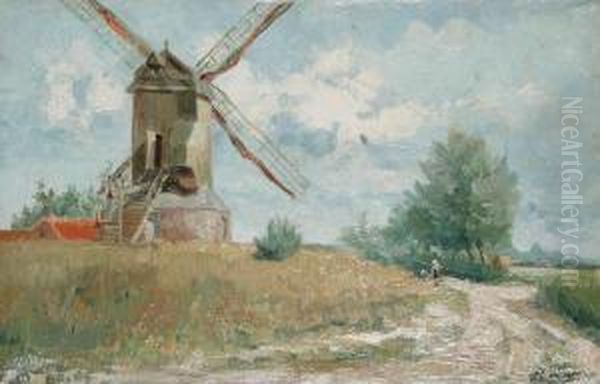 Zomers Landschap Met Windmolen Oil Painting by Adolf Willems