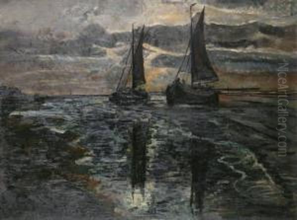 Scheldegezicht Met Visserssloepen Oil Painting by Adolf Willems