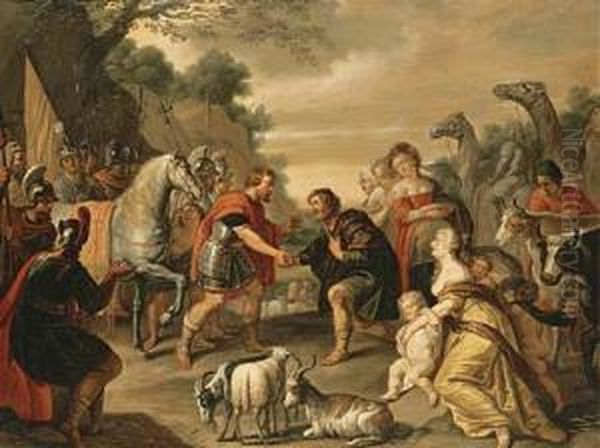 The Reconciliation Of Jacob And Esau Oil Painting by Abraham Willemsens