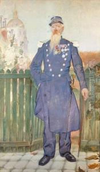 Le Colonel Henri Willette Devant Les Invalides Oil Painting by Adolphe Willette