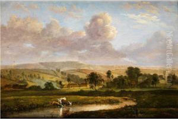 Englische Landschaft Mit Kuhen Am Bachufer Oil Painting by Frederick William Cartwright