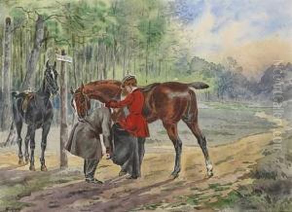 La Promenade A Cheval Oil Painting by A. Sheldon Williams