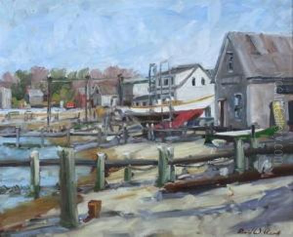 Vineyard Haven Boat Works Oil Painting by Christopher David Williams