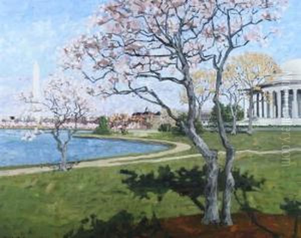 Cherry Blossoms At Tidal Basin Oil Painting by Christopher David Williams