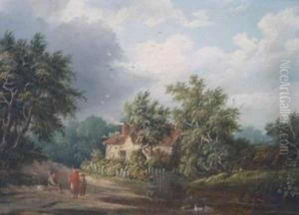 Travellers By A Cottage Oil Painting by Edward Jr Williams