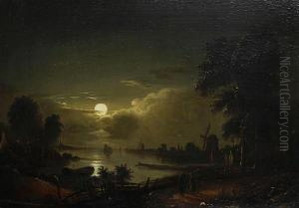 River By Moonlight Oil Painting by Edward Jr Williams