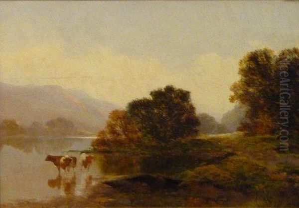 Cattle By A River Oil Painting by Edward Charles Williams