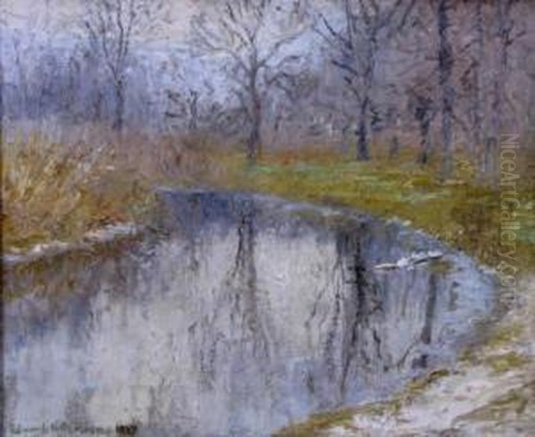 Landscape With Reflecting Trees On Creek Oil Painting by Edward K. Williams