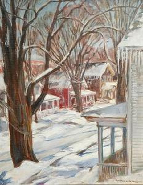 Street Scene In Winter Oil Painting by Florence White Williams