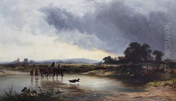 Fording The River Oil Painting by George Augustus Williams