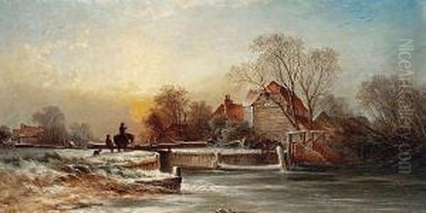 A Winter Evening On The Thames Oil Painting by George Augustus Williams