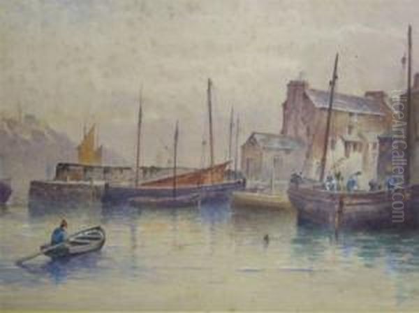 Signed And Dated , Watercolour, West Country Harbour Scene With Fishing Boats, 11 Oil Painting by Harry J. Williams