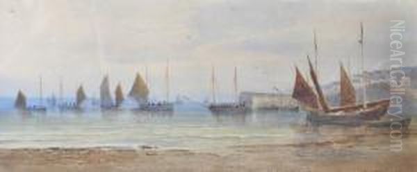 Fishing Fleet Near Newlynpier Oil Painting by Henry Williams