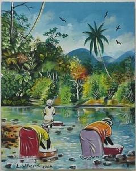 Laundry At The River Oil Painting by J.L. Williams