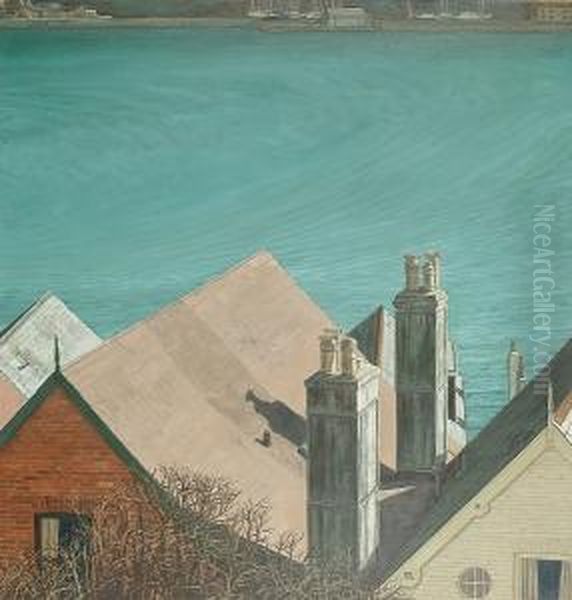 Rooftops, Fowey Oil Painting by Juliet Nora Williams