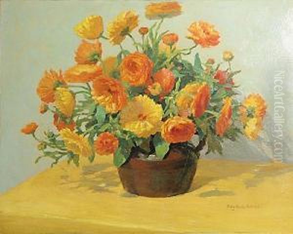 A Still Life With Orange And Yellowflowers Oil Painting by Mary Belle Williams