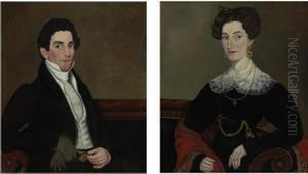 Gentleman With Doe-skin Gloves, Gold Watch And Watch-winder And Lady With Jewels And Paisley Shawl: A Pair Of Portraits Oil Painting by Micah Williams