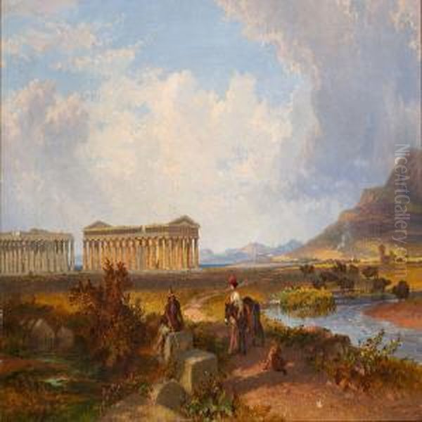 Herdsmen On The Roman Campagna Oil Painting by Penry Williams