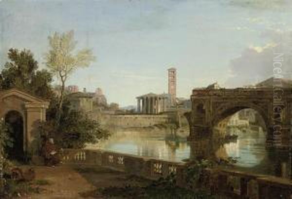 A View On The Tiber Looking Towards The Palantine Hill With Santamaria In Cosmedin And The Temple Of Vesta Oil Painting by Penry Williams