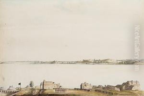 Troops On Parade, The Charles River And Castle Island Beyond, Boston Oil Painting by Richard Williams