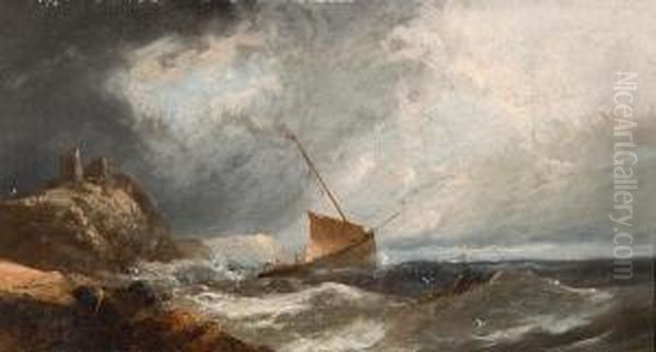 Fishing Boat Off The Coast In A Squall Oil Painting by T.H. Williams