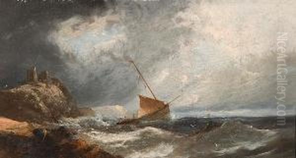 Fishing Boat Off The Coast In A Squall Oil Painting by T.H. Williams