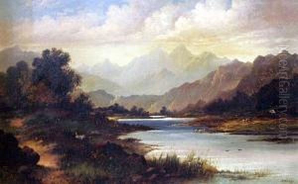 River Landscape Oil Painting by T.H. Williams