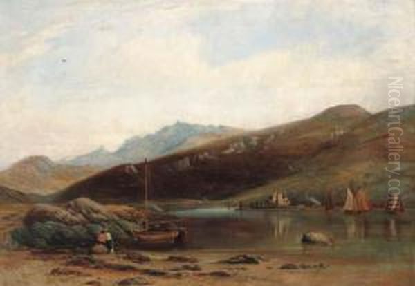 Figures On The Shore Of Loch Ranza Oil Painting by Thomas Williams