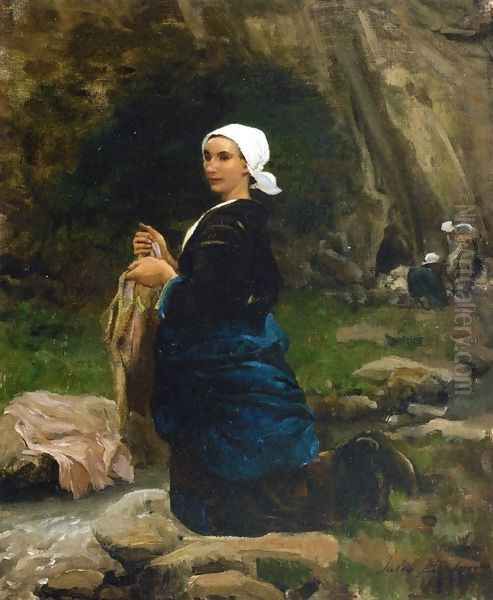 A Breton Laundress Oil Painting by Jules Breton