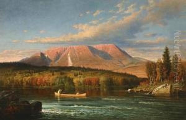 View Of Mt. Katahdin From The West Bank Of The Penobscotriver Oil Painting by Virgil Williams