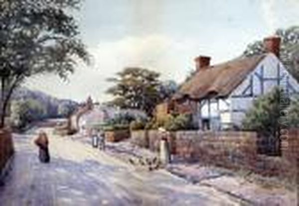 Burton Village Near Neston, Cheshire Oil Painting by Warren Williams