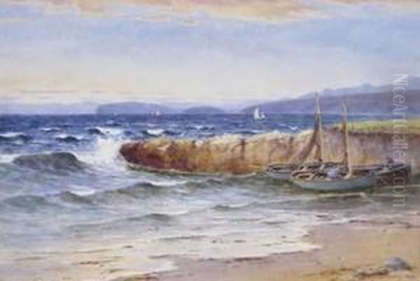 Coastal Scene With Fishing Boats On The Shore Oil Painting by Warren Williams