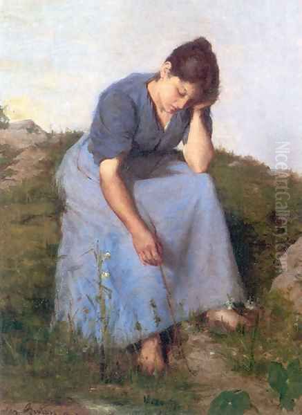 Young Woman In A Field Oil Painting by Jules Breton