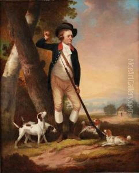 Portrait Ofhenry, 1st Lord Mount Sandford Reloading His Fowling Piece, Withdogs In Attendance Oil Painting by William Williams