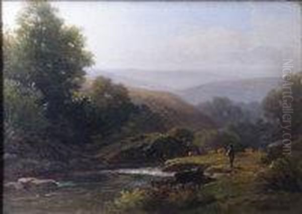 River Landscape With Figure Oil Painting by William Williams