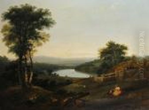 Extensive Wooded Landscape With Cottage Beyond Oil Painting by William Williams