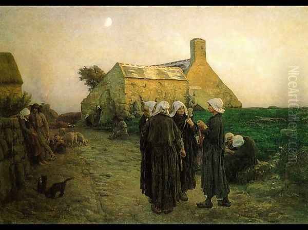 Evening In The Hamlet Of Finistere Oil Painting by Jules Breton