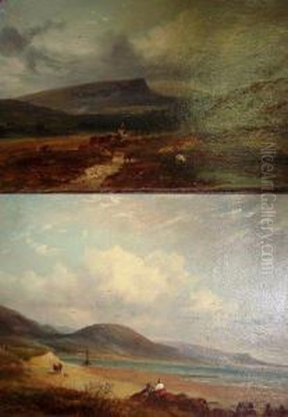 Cattle In A Mountainous Landscape 
 Figures By A Shore Oil Painting by William Williams