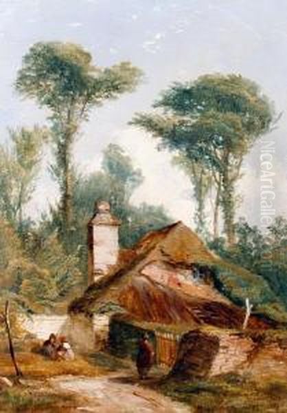 Figures By A Cottage Oil Painting by William Williams