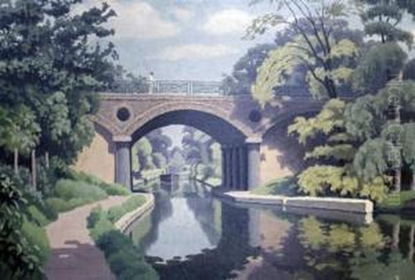 Figure On Canal Bridge Oil Painting by Albert Curtis Williamson