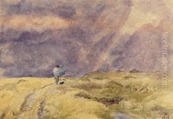 Figure On A Windswept Moor Oil Painting by Daniel Alexander Williamson