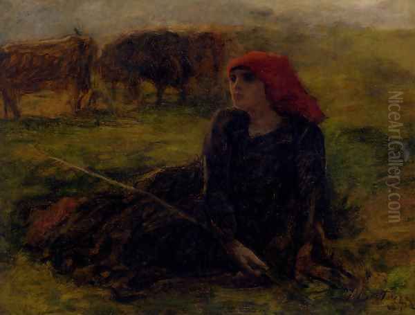 Bergere Dans Un Pre Oil Painting by Jules Breton