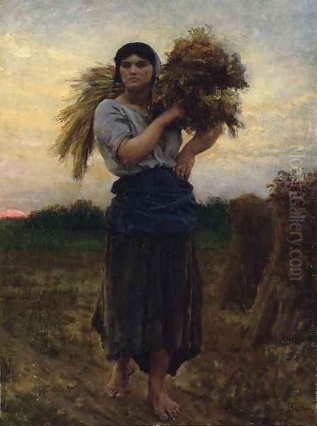 In the Fields, Evening Oil Painting by Jules Breton