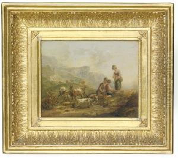 A Pastoral Landscape With Children Tending A Herd Of Goats Oil Painting by Samuel Williamson